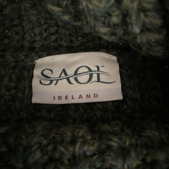 SAOL Cable Knit Poncho Cape Merino Wool Irish Sweater Turtle Neck Army Green OS - Picture 5 of 8